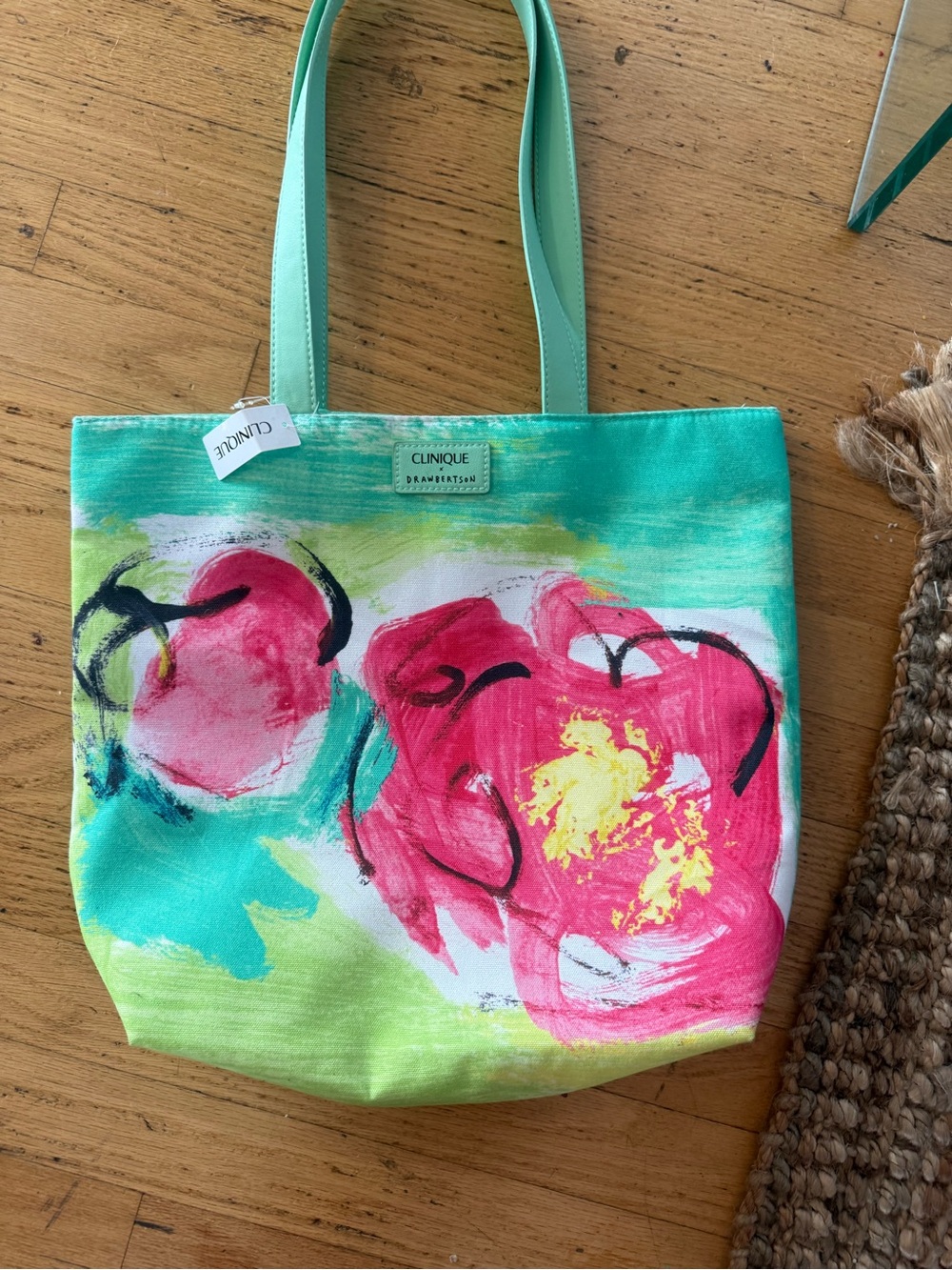 Clinique Floral Canvas Tote in Turquoise, Pink and Mint